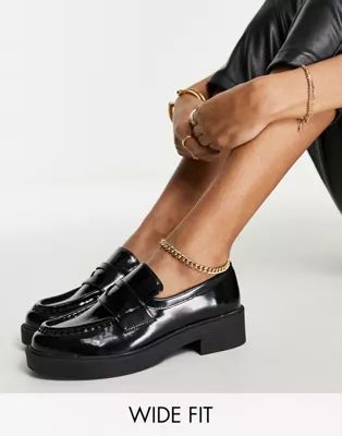 ASOS DESIGN Wide Fit Million chunky loafers in black | ASOS (Global)
