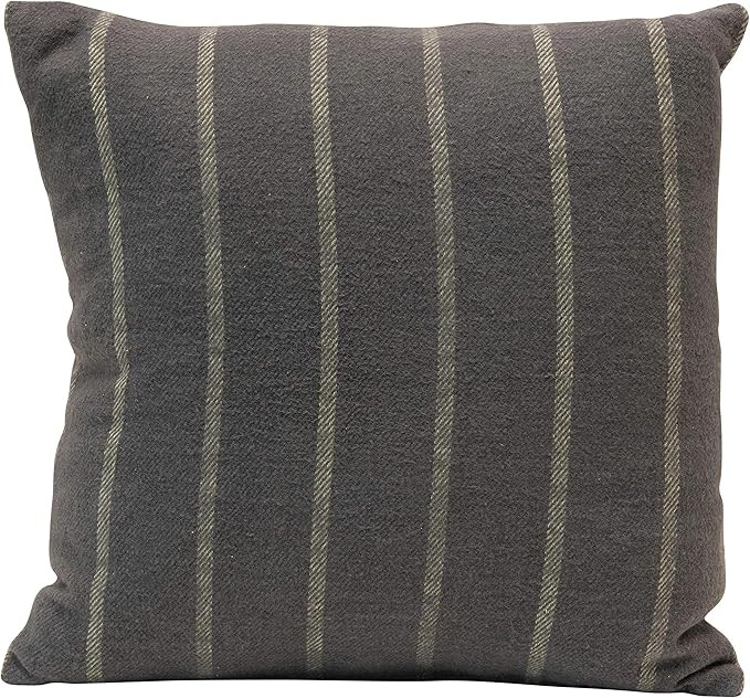 Creative Co-Op Brushed Cotton Striped, Grey & Blue Pillow, 1 Count (Pack of 1) | Amazon (US)