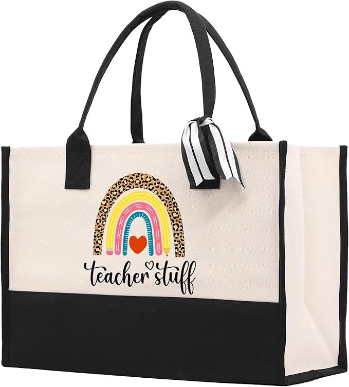 Teacher Cotton Canvas Tote Bag Gift for Teacher Stuff Tote Teacher Floral Tote | Amazon (US)