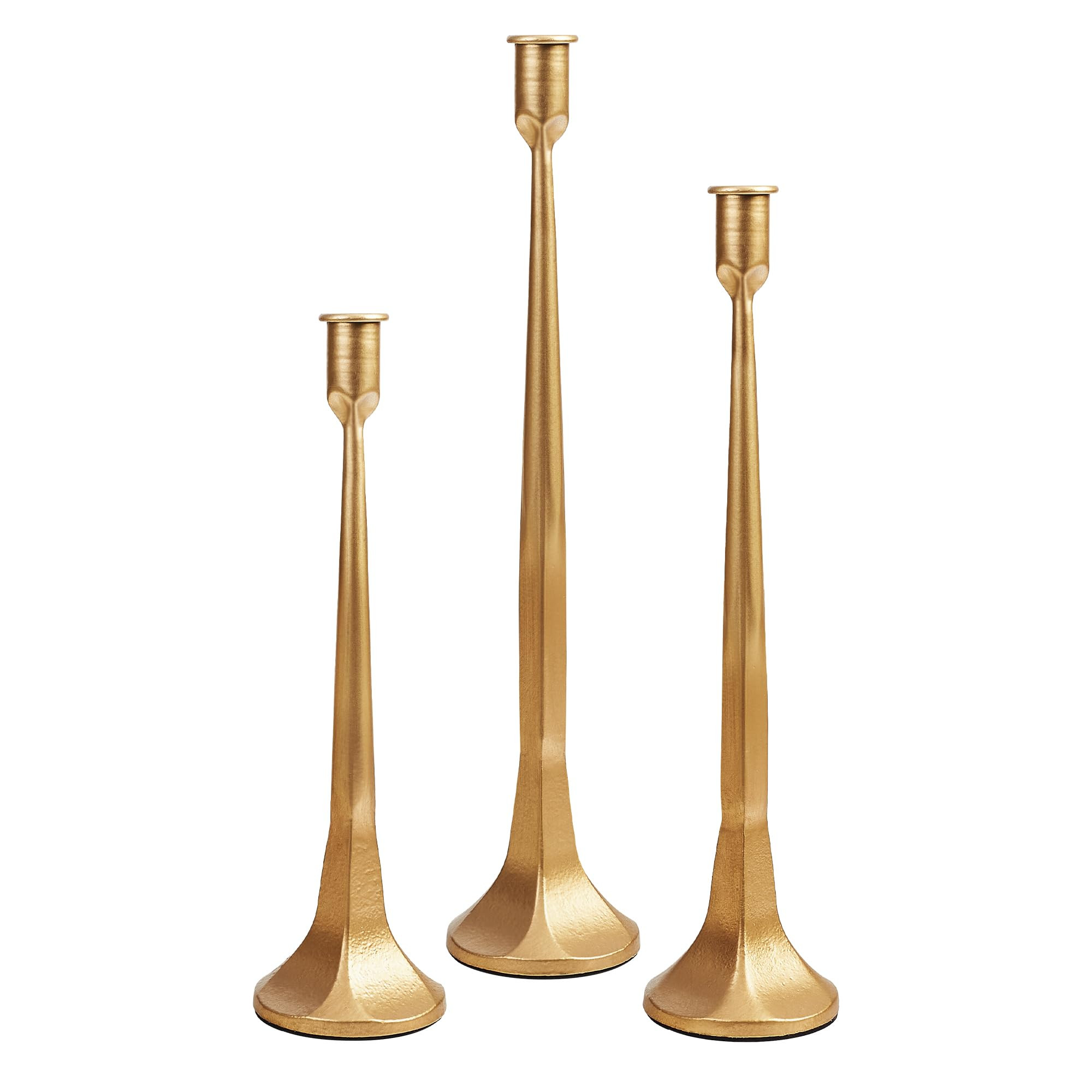 Iron Taper Candle Holder Set of 3 15.5" 14" 12" Decorative Modern Vintage Metal Tall Candlestick Holders for Wedding, Dinning Table,Mantle, Party Decoration（3, Antique Brass） | Amazon (US)