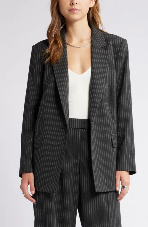 Open Edit Pinstripe Longline Blazer in Grey Dark Charcoal Stripe at Nordstrom, Size X-Large | Nordstrom