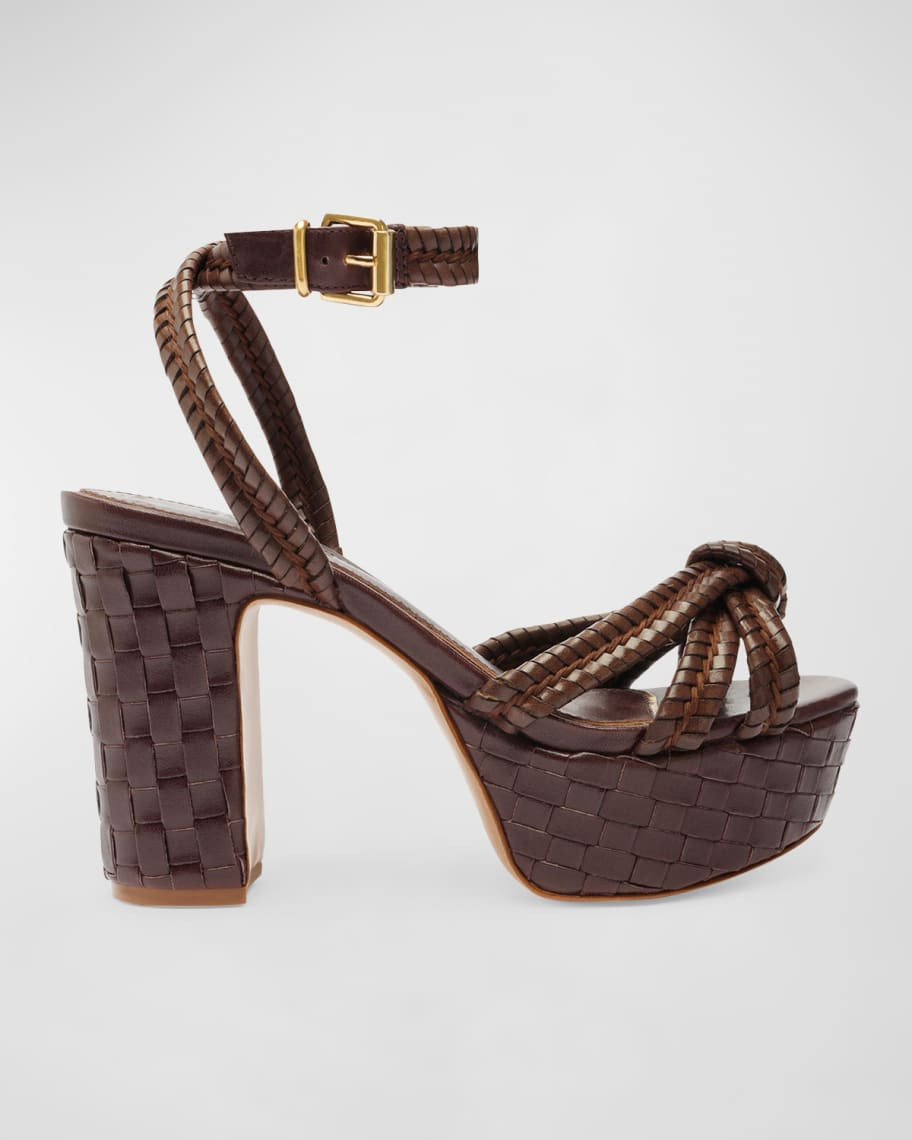 Schutz Kathleen Woven Ankle-Strap Platform Sandals | Neiman Marcus