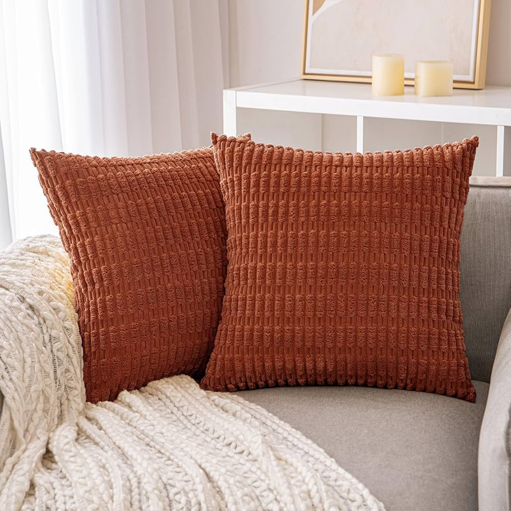 ANRODUO Pack of 2 Rust Pillow Covers Corduroy Decorative Throw Pillow Covers 18x18 Inch for Couch... | Amazon (US)