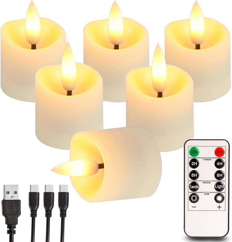 Rechargeable Flameless Tea Light Candles with Timer Remote, 1.5"x2.2" Electric Fake Flickering Vo... | Amazon (US)