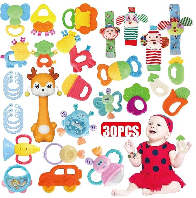 30 Pcs High Contrast Baby Toy Gift Set for Infants - Rattles, Teething Toys & Wrist Socks - Suita... | Amazon (US)