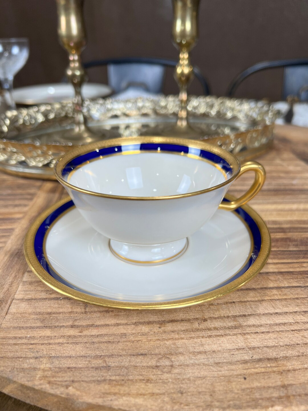 Limited Edition Antique Lenox China Cobalt Blue and Gold Tea Cup and Saucer, Brinsmaid and Compan... | Etsy (US)