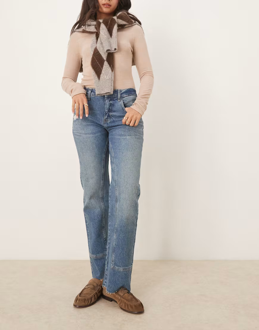 Free People Risk Taker mid rise straight jeans in blue-Red | ASOS (Global)