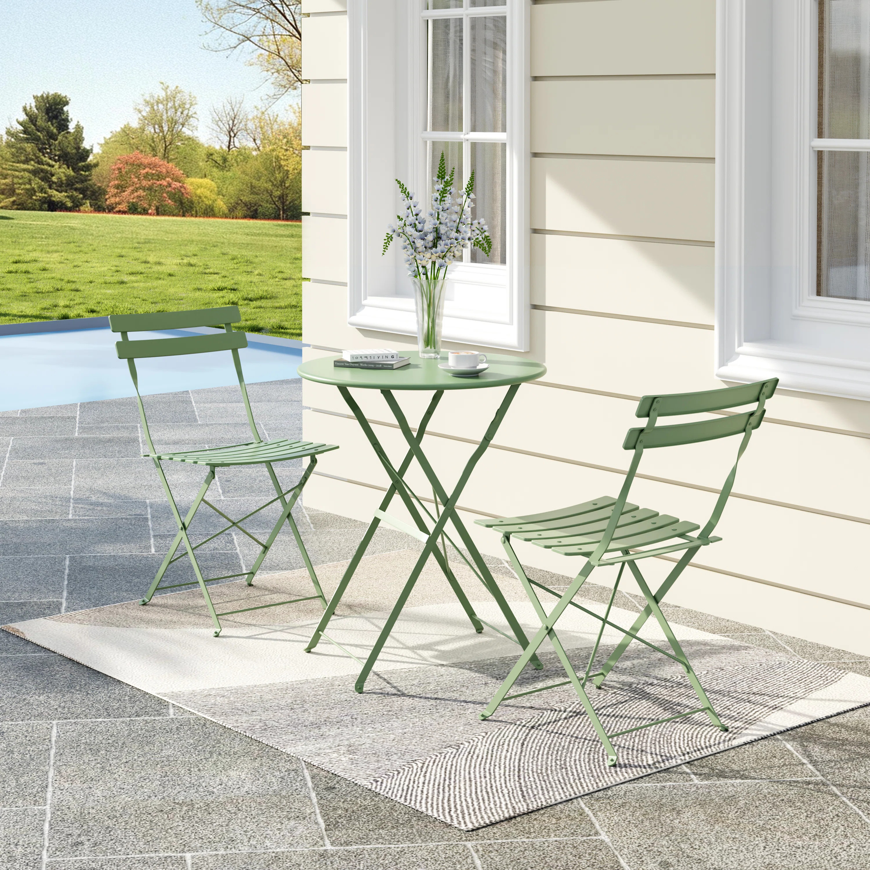 3 Piece Foldable Patio Bistro Set with 2 Chairs and Bistro Table, Premium Steel Frame Outdoor Fol... | Wayfair North America