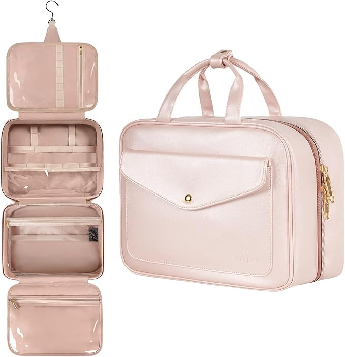 MATEIN 9L Toiletry Bag, Faux Leather Hanging Travel Makeup Bag for Women with Metal Snap Handle, ... | Amazon (US)