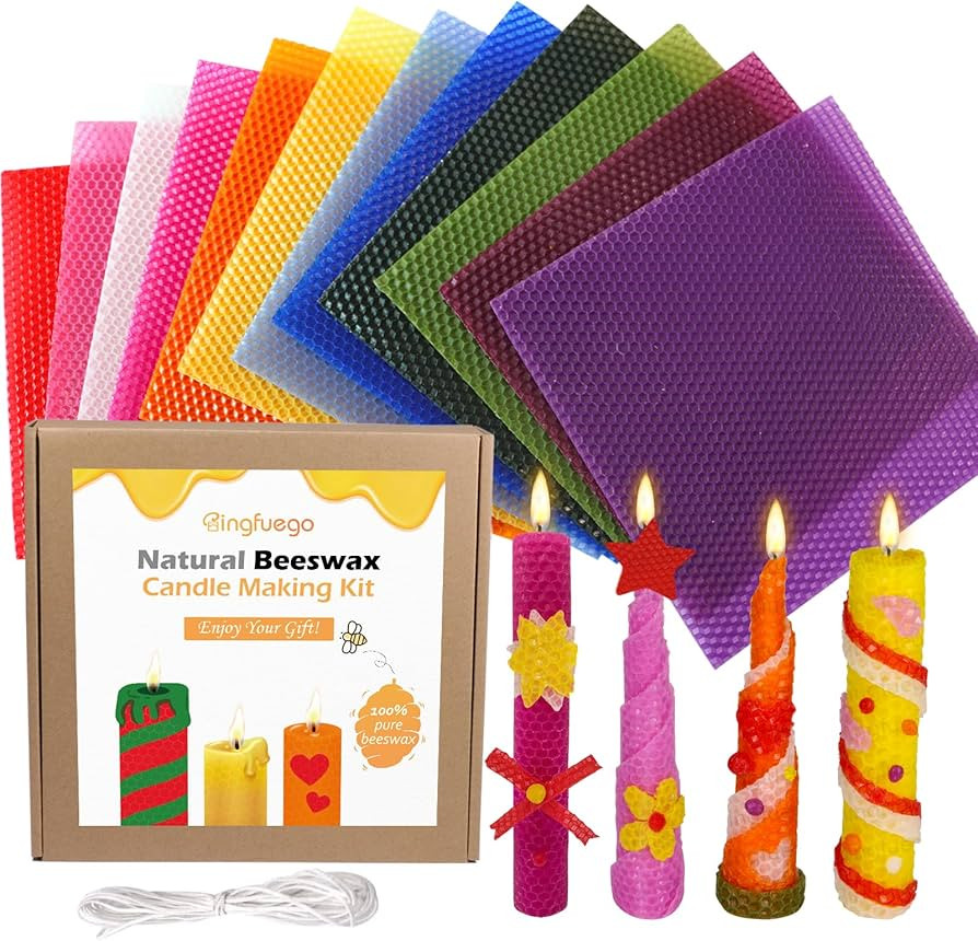 Bingfuego Beeswax Candle Making Kit for kids-12 Beeswax Sheets for Candle Making Rolling Kits, Na... | Amazon (US)