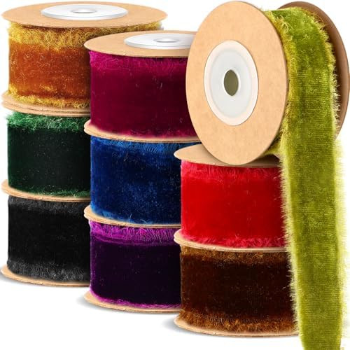 Preboun Velvet Ribbon - 27 yd x 1 in Frayed Fringe Ribbon for Crafts, Christmas Decor, Bridal Bou... | Amazon (US)