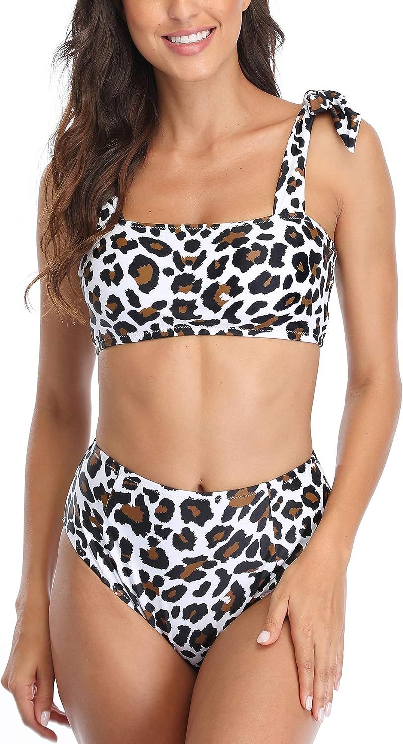 beautyin Womens Printed High Waisted Two Piece Bikini Swimwear Swimsuits Sets | Amazon (US)