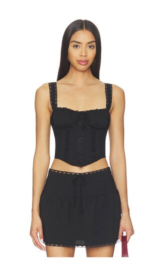 MORE TO COME Elaine Corset Top in Black. - size L | Revolve Clothing (Global)