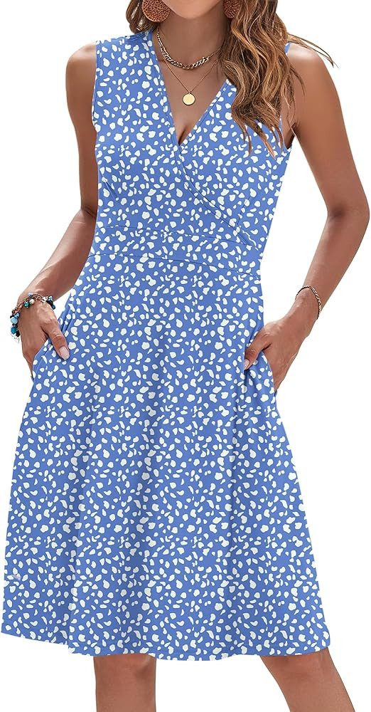 AUSELILY Womens Summer Dresses 2026 Sleeveless V Neck Wrap Floral Sundress with Pockets | Amazon (US)