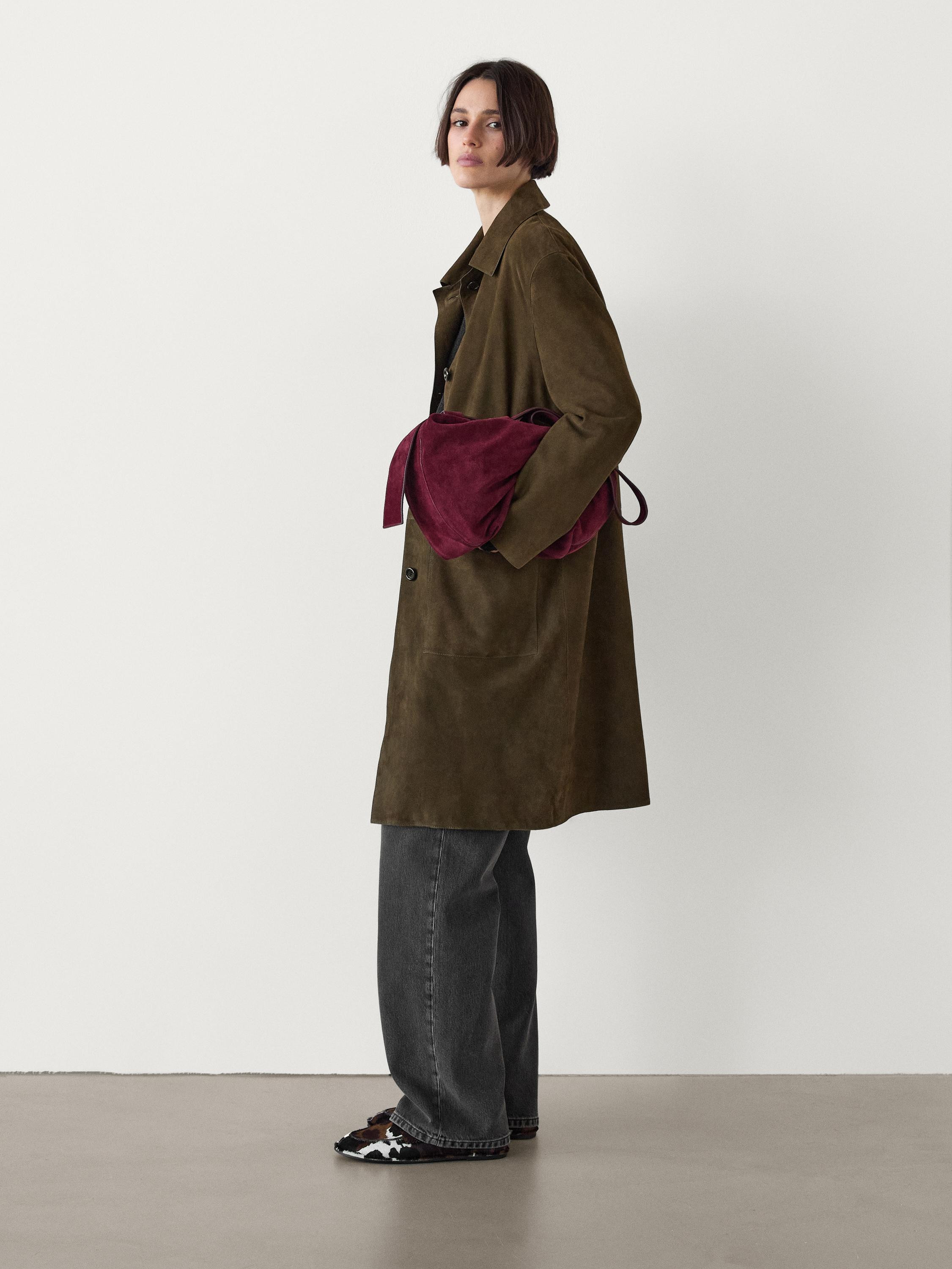 Suede leather coat with patch pockets | Massimo Dutti UK