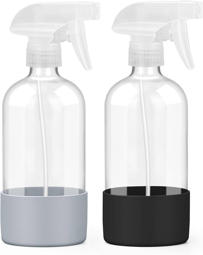 2 Pack Glass Spray Bottles with Silicone Sleeve, 16 oz Empty Refillable Containers with Adjustabl... | Amazon (US)