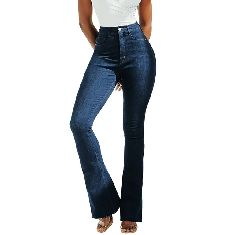 Ketyyh-chn99 Flare Jeans for Women Bell Bottom Jeans Mid Rise Fitted Denim Pants Dark Blue,2XL | Walmart (US)