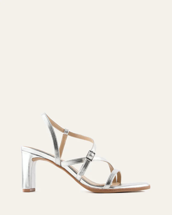 NALA MID HEEL SANDALS SILVER LEATHER | Jo Mercer (AU)