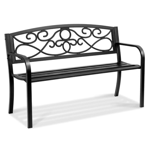 VEVOR Outdoor Bench, 50 inches Metal Garden Bench for Outdoors, 550 lbs Load Capacity Bench, Outdoor Garden Park Bench with Backrest and Armrests, Patio Bench for Garden, Park, Yard, Front Porch | Amazon (US)
