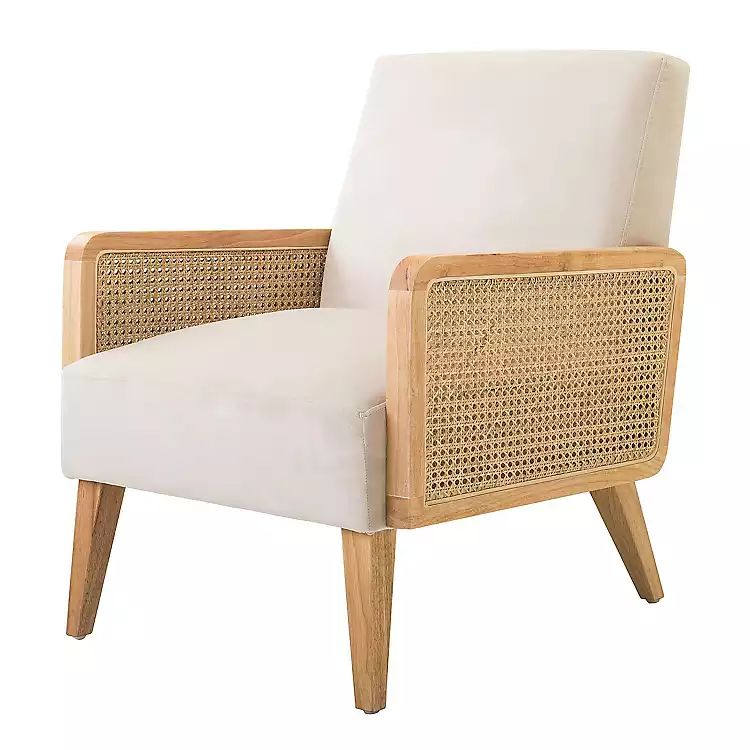 New!Beige Velvet and Rattan Accent Chair | Kirkland's Home