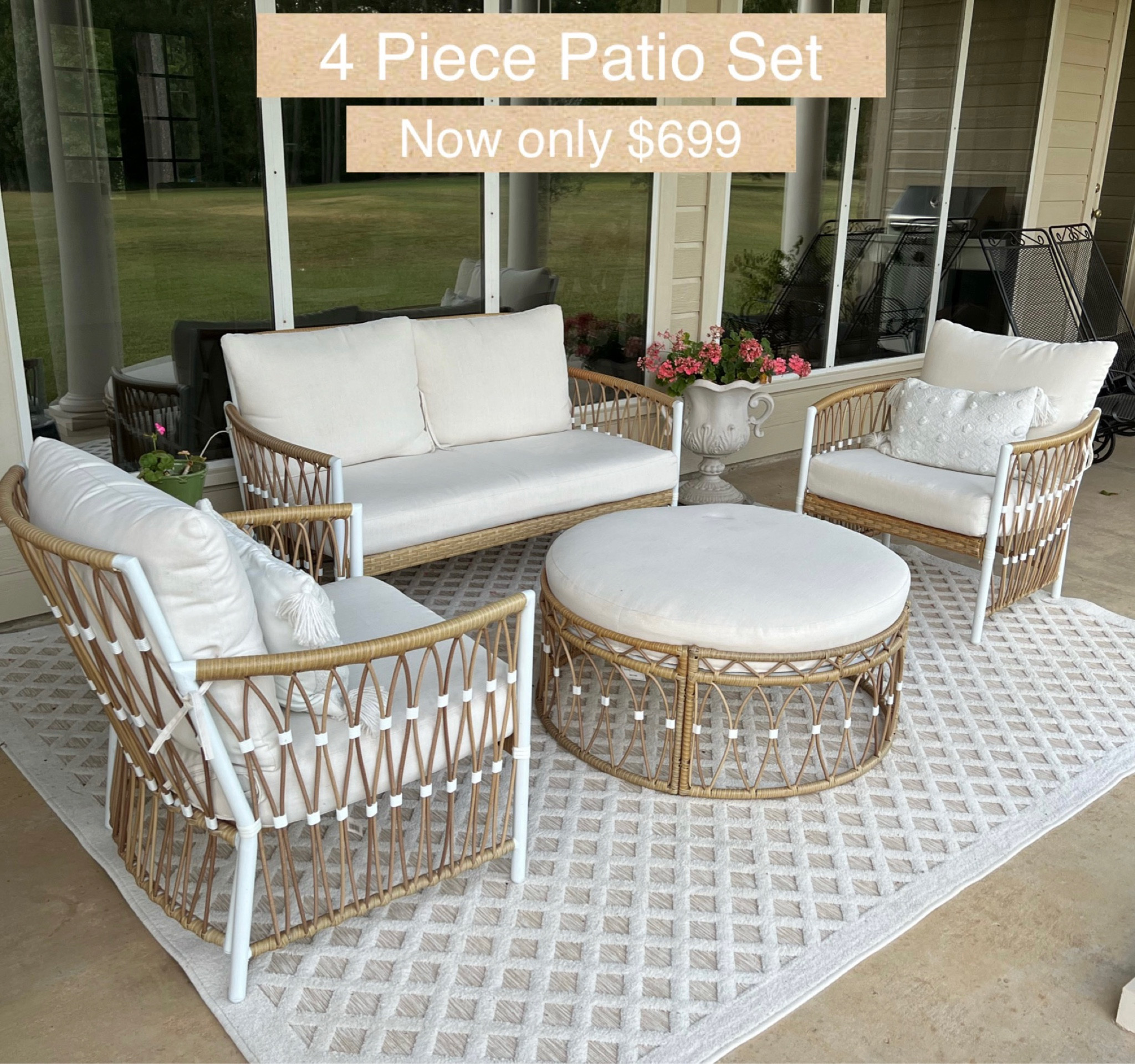 ✨Back in stock - My 4 piece patio set now only $699! A Serena & Lily Look for Less. 

Patio set, outdoor furniture set, wicker set, outdoor rug, Serena and Lily, coastal decor, Walmart, Look for Less, outdoor pillow, porch conversation set, porch chair, patio sofa, Walmart finds

#LTKsalealert #LTKSeasonal #LTKhome