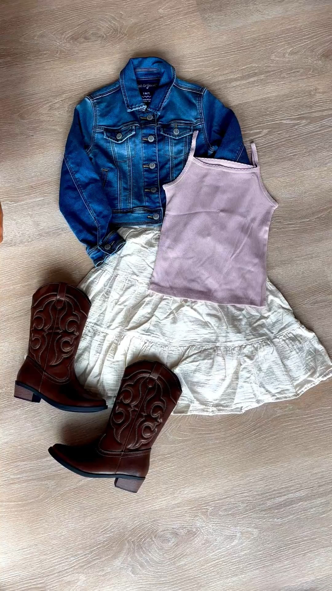 A little bit western, a little bit sweet 🤎 This back-to-school look is perfect for family photos and fall days—
• Girls' medium wash jean jacket with snap closure
• Light mauve fitted ribbed tank
• Cream tiered midi skirt
• Kids' Montana Western Boots in brown with mid-calf zipper closure, almond toe, and textured outsole
Comfortable, picture-ready, and full of style for your little cowgirl. 🤠📸

#LTKkids #BackToSchoolStyle #WesternBoots #GirlsFallFashion #MiniStyleInspo #FamilyPhotoOutfits #LTKfamily #ToddlerFashion #PreschoolStyle #WesternStyleKids

#LTKautumn #LTKSeasonal 

#LTKKids #LTKSaleAlert #LTKFindsUnder50