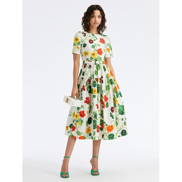 Nasturtium Tiered Cotton Poplin Dress | Oscar de la Renta