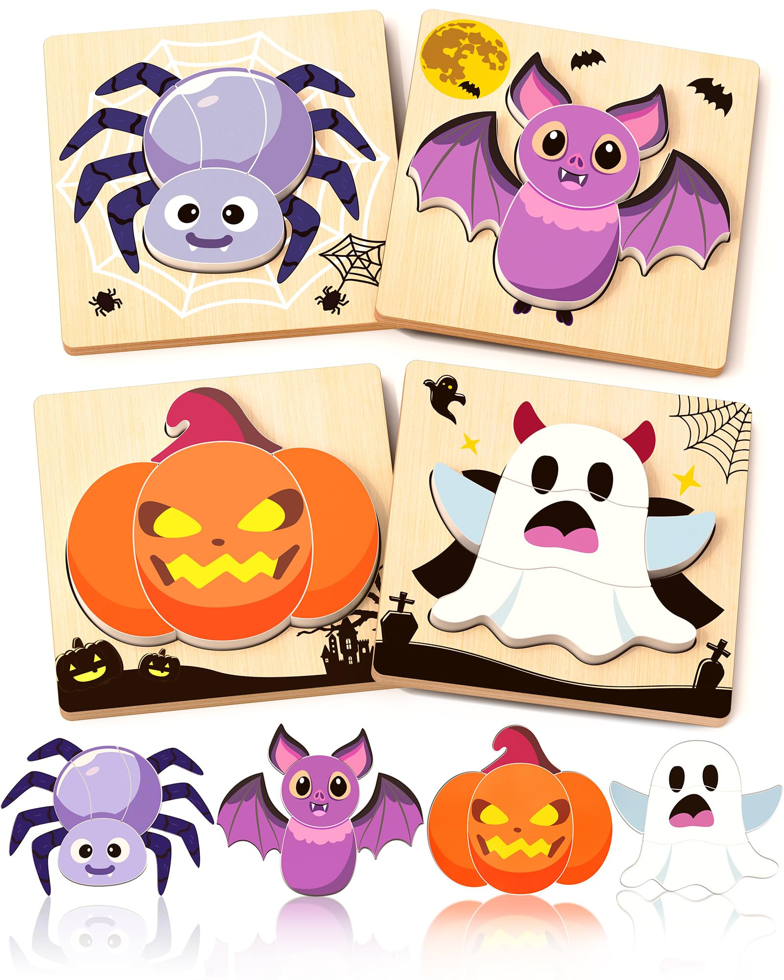 Halloween Wooden Puzzles for Toddlers, 4 Pack Halloween Toys Party Favors Boo Basket Stuffers Tre... | Amazon (US)