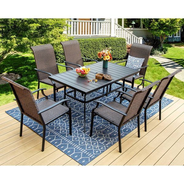 7pc Patio Dining Set with Rattan Arm Chairs & 59"x35" Rectangle Table - Captiva Designs | Target