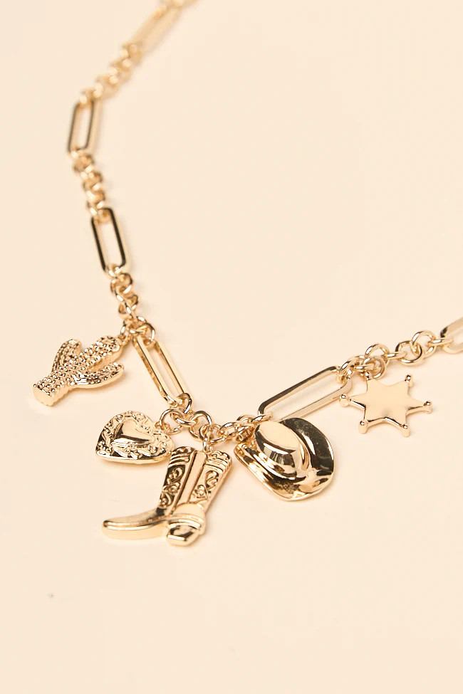 Nina Gold Western Charm Necklace | Pink Lily