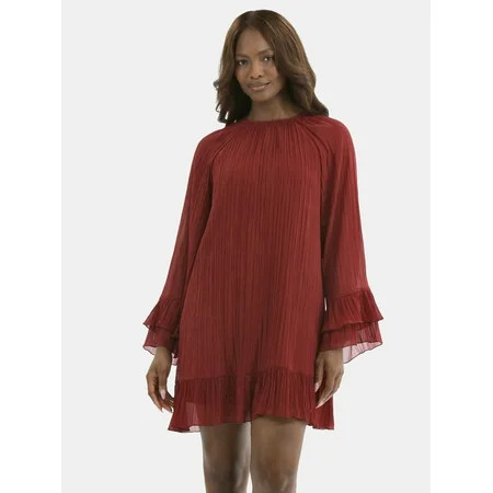 Time and Tru Women's and Women's Plus Crinkle Mini Dress with Back Tie, Sizes XS-4X | Walmart (US)