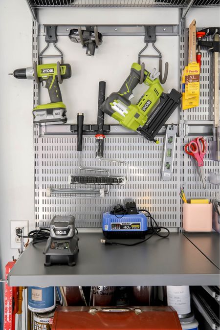 Power tools, paint brushes and battery chargers all need their own space in an organized garage. 

#LTKhome