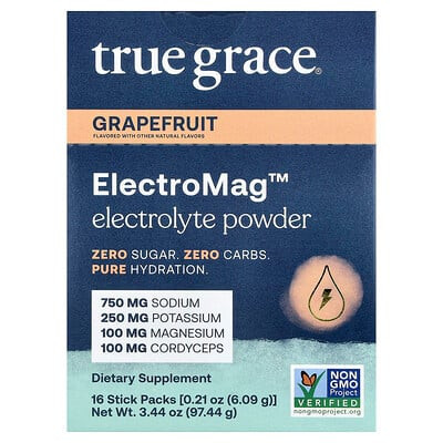 True Grace, ElectroMag™, Electrolyte Powder, Grapefruit, 16 Stick Packs, 0.21 oz (6.09 g) Each | iHerb