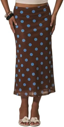 Women's Polka Dots Midi Skirt Summer Mesh Flowy Long Skirts | Amazon (US)