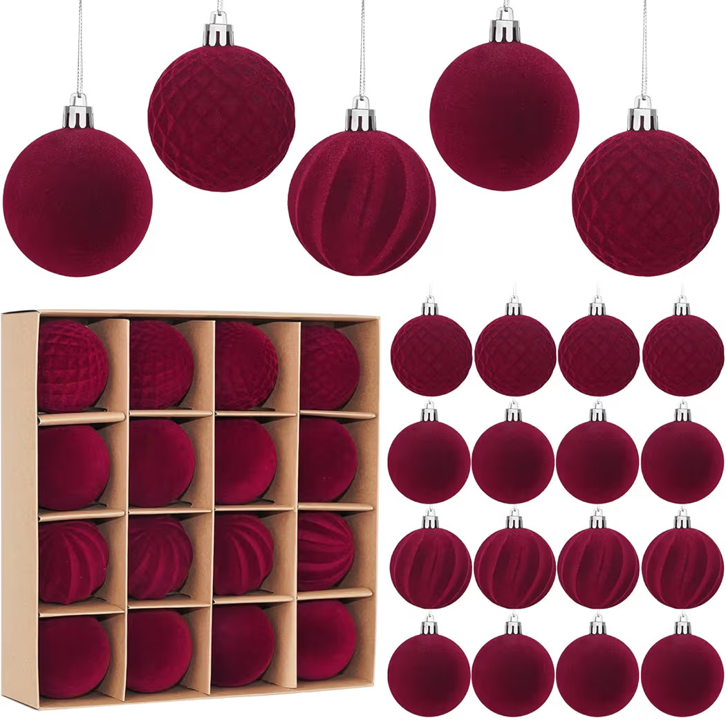 Artmag 16 Pcs Velvet Christmas Balls Hanging Ornaments Set, Shatterproof Plastic Flocked Christmas Tree Balls Xmas Decorations Festival Holiday Party Decor (Red,2.36 Inch) | Amazon (CA)