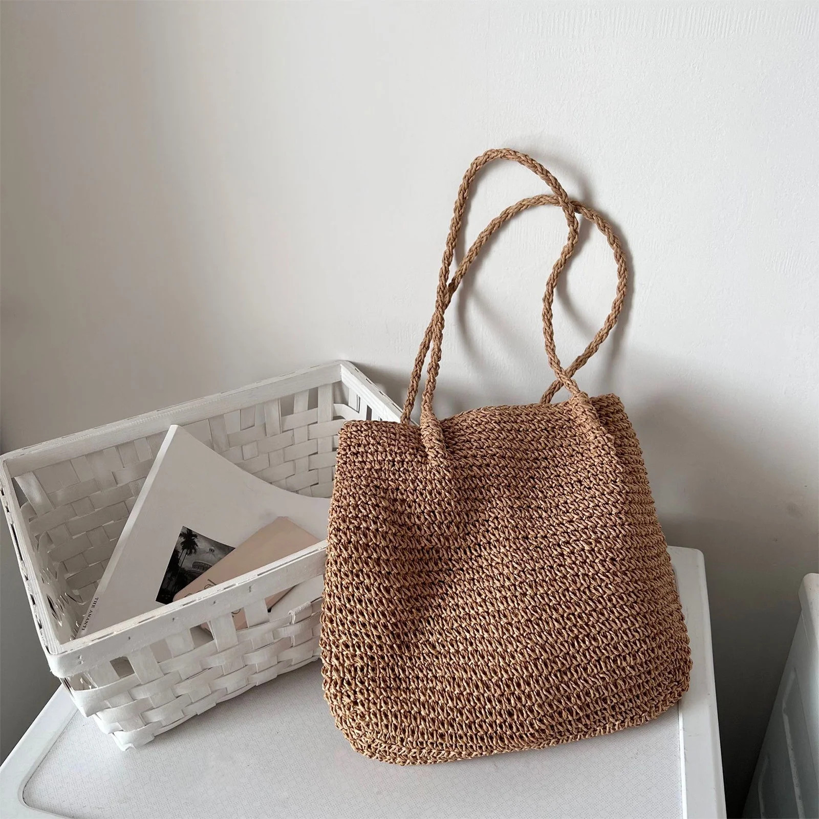 Kehuo Women Straw Crochet Backpack Flap Drawstring Shoulders Bag Casual Beach Daypack Bag Straw P... | Walmart (US)