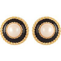 1990s Vintage Black Enamel and Faux Pearl Clip-On Earrings | Susan Caplan