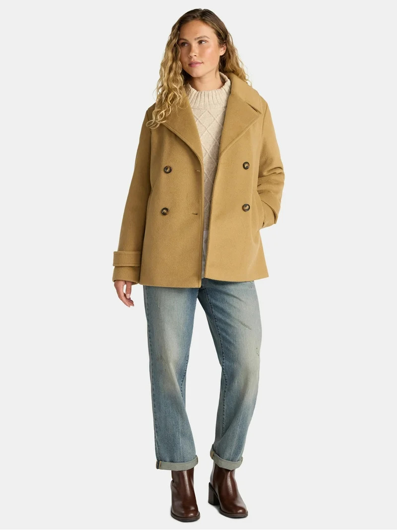 Time and Tru Women's and Women's Plus Faux Wool Peacoat, Sizes XS-3X | Walmart (US)