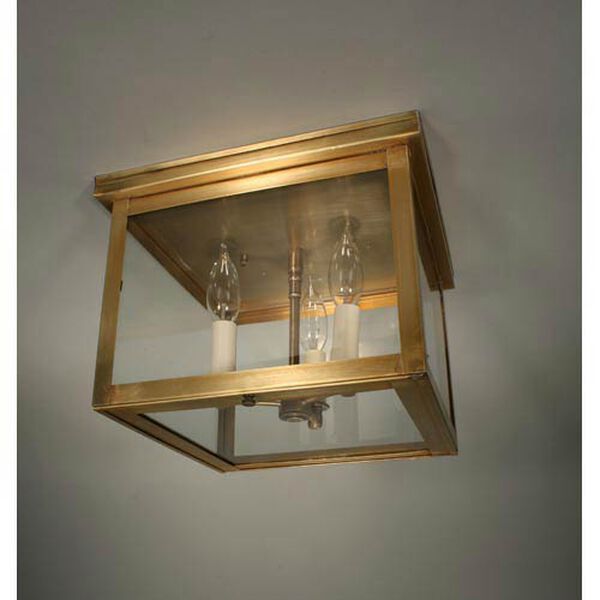 Williams Antique Brass Three-Light Outdoor Flush Mount with Clear Glass | Bellacor