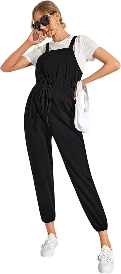 Women's Maternity Jumpsuit Sleeveless Drawstring Waist Overall Jumpsuits | Amazon (US)