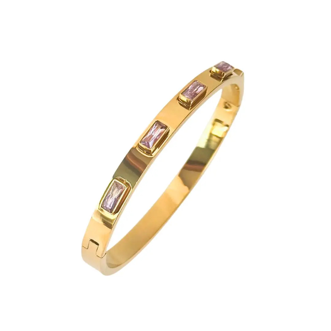 Pink Baguette Crystal Bangle - Ahava J | Ahava Jewels
