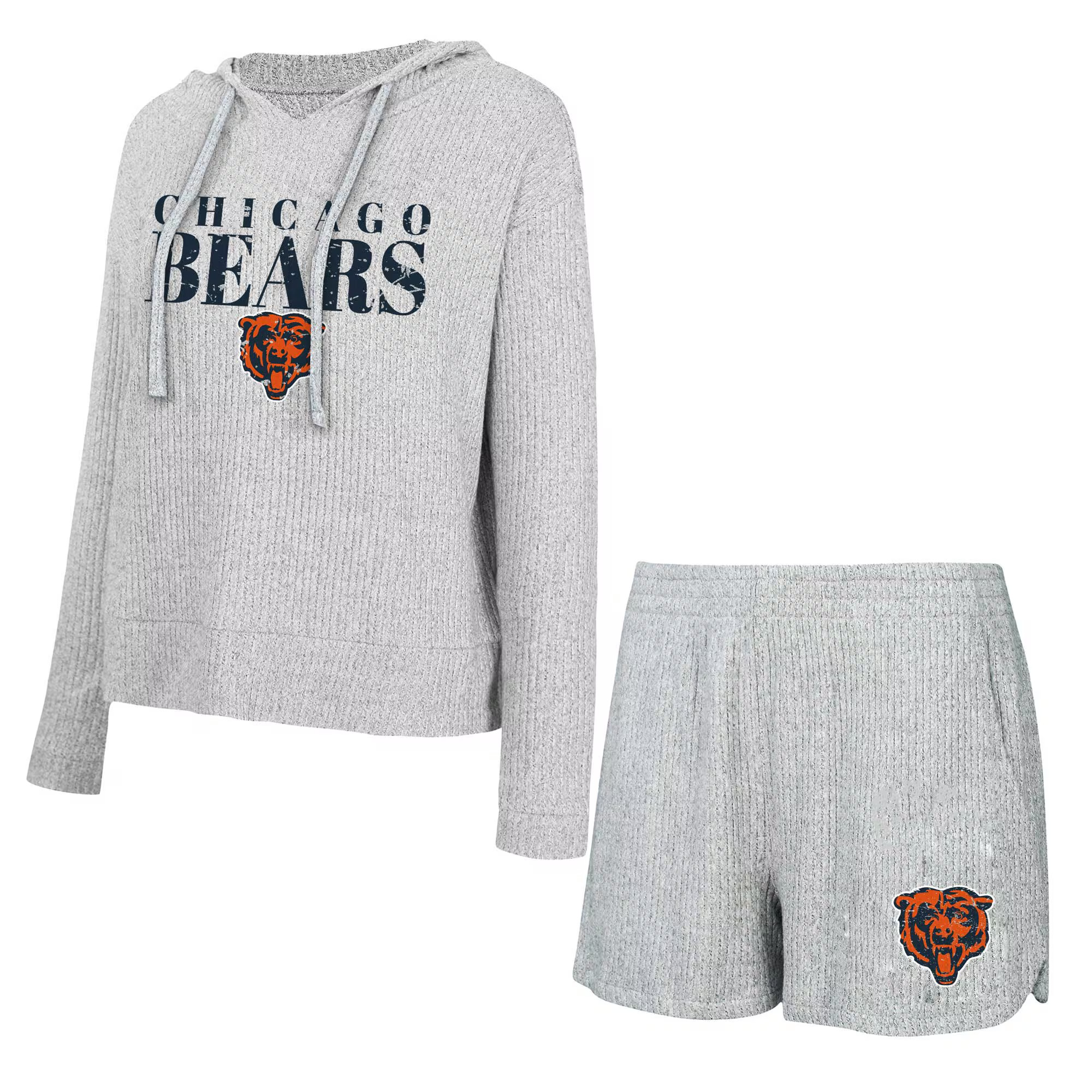 Women's Chicago Bears Concepts Sport Gray Juniper Long Sleeve Hoodie T-Shirt & Shorts Set | NFL Shop