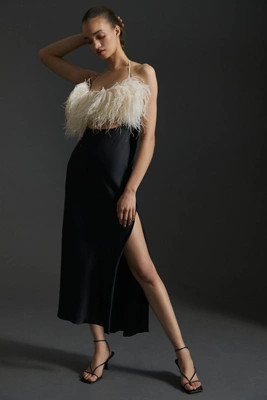 PatBO Feather-Trim Maxi Slip Dress | Anthropologie (US)