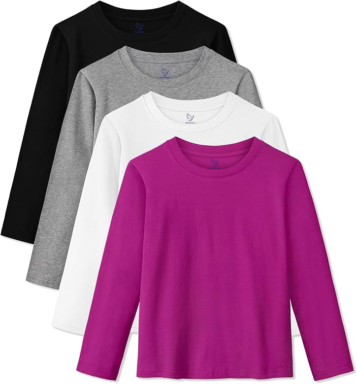 4 Pack Girls Long Sleeve Shirts Soft Cotton Long-Sleeve T-Shirts Tagless Basic Tees for Teen Girl... | Amazon (US)