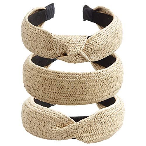 3 Pcs hogoo Straw Headband Lafite Knotted Headbands Fashion Knot Head Bands Twist Hair Hoop Wide Hai | Amazon (US)