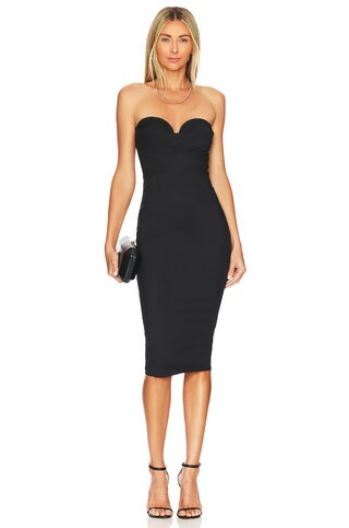 MORE TO COME Sophia Strapless Midi Dress in Black from Revolve.com | Revolve Clothing (Global)