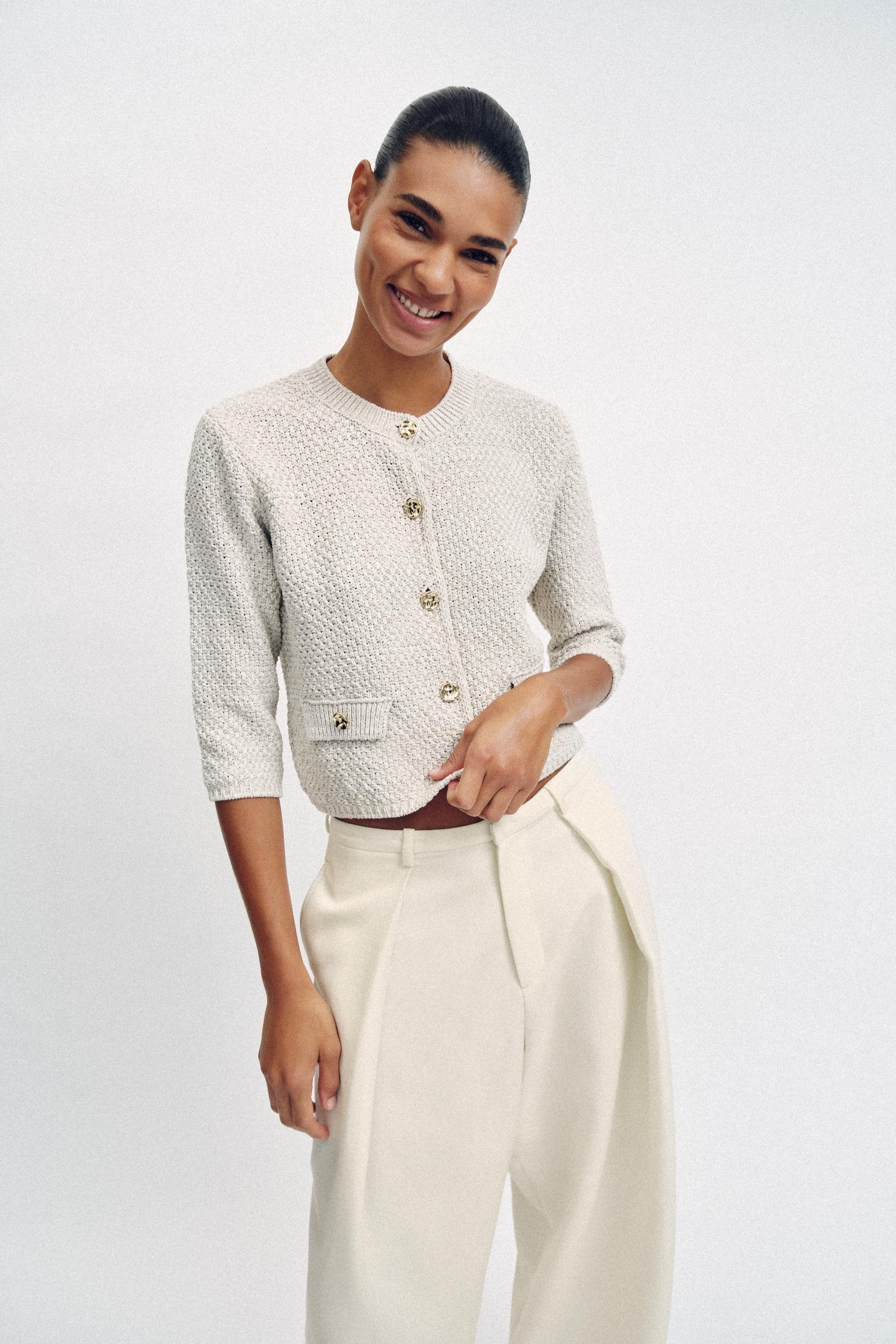 FRENCH SLEEVE KNIT CARDIGAN | Zara US