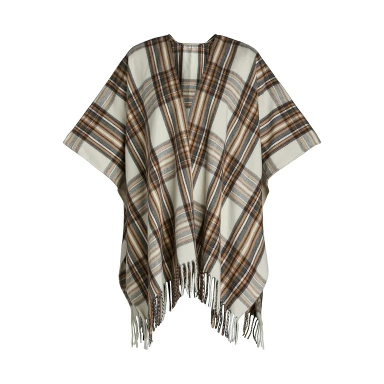 Time and Tru Women's Plaid Fashion Ruana, One Size, White | Walmart (US)