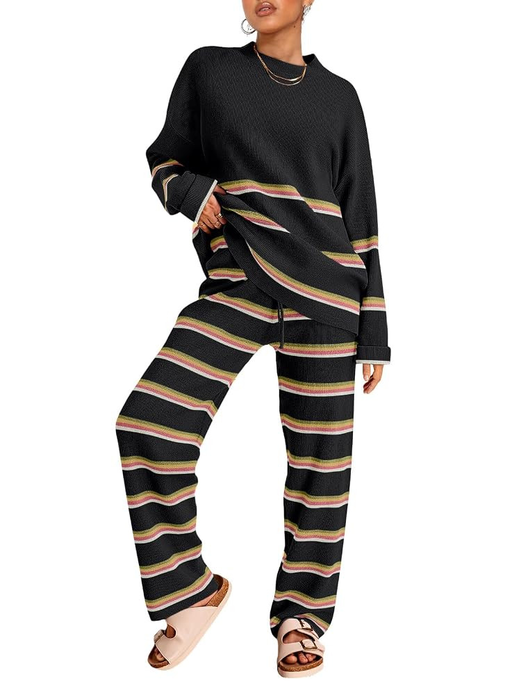 LILLUSORY 2 Piece Sets for Women 2025 Fall Outfits Two Piece Lounge Sets Sweatsuits Striped Knit ... | Amazon (US)