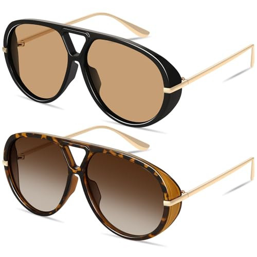 GRFISIA Oversized Retro Aviator Sunglasses for Women Men Trendy Sun Glasses Vintage Shield Shades | Amazon (US)